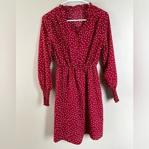 SHEIN Red with White Polka Dots Long Sleeve Dress